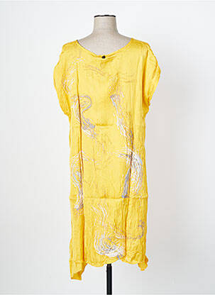Robe mi-longue manches courtes manches courtes jaune MALOKA femme