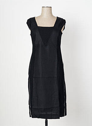 Robe mi-longue imprimé fantaisie sans manche noir MALOKA femme
