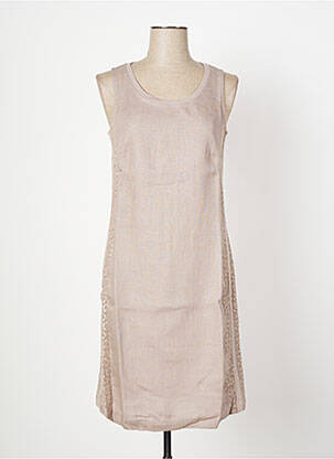 Robe mi-longue imprimé fantaisie sans manche marron MALOKA femme