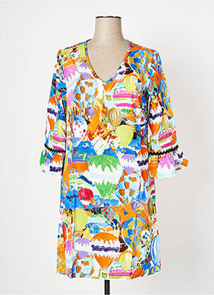 Robe mi-longue imprimé fantaisie manches courtes orange MALOKA femme