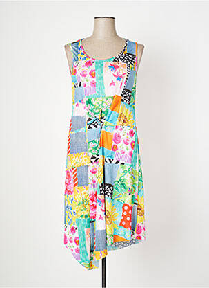 Robe mi-longue imprimé fleurs sans manche bleu MALOKA femme