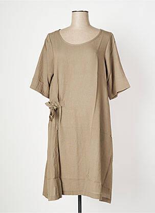 Robe mi-longue tissage crêpe manches courtes vert OZÉE femme