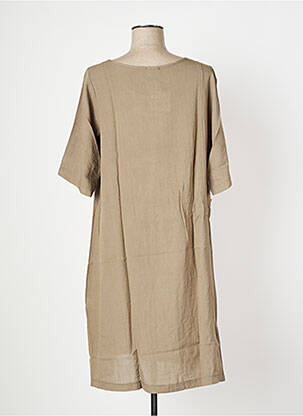 Robe mi-longue tissage crêpe manches courtes vert OZÉE femme