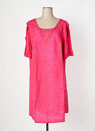 Robe mi-longue tissage crêpe manches courtes rose MALOKA femme