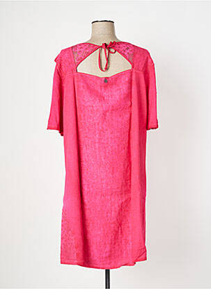 Robe mi-longue tissage crêpe manches courtes rose MALOKA femme