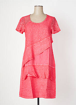 Robe mi-longue tissage crêpe manches courtes orange MALOKA femme