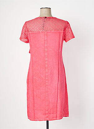 Robe mi-longue tissage crêpe manches courtes orange MALOKA femme