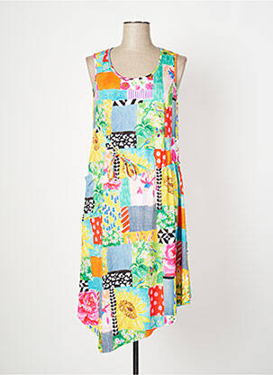 Robe mi-longue imprimé fleurs sans manche bleu MALOKA femme