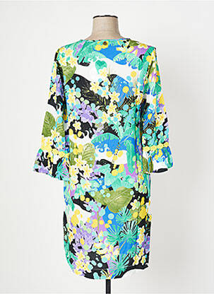 Robe mi-longue imprimé fleurs manches 3/4 bleu MALOKA femme