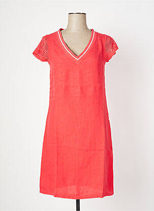 Robe mi-longue tissage crêpe manches courtes orange MALOKA femme