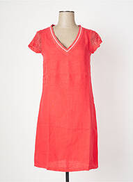 Robe mi-longue tissage crêpe manches courtes orange MALOKA femme