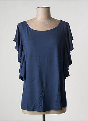T-shirt sérigraphie avec strass manches courtes bleu MALOKA femme