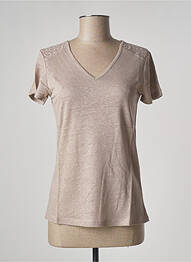 T-shirt col v manches courtes marron MALOKA femme