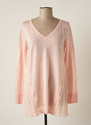 Pull tunique finition bords-côtes manches longues rose PAUL BRIAL femme