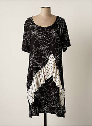 Robe mi-longue imprimé fleurs manches courtes noir G!OZE femme