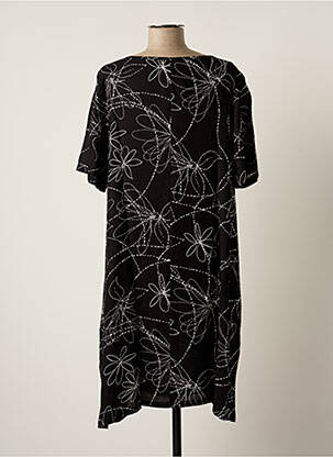 Robe mi-longue imprimé fleurs manches courtes noir G!OZE femme