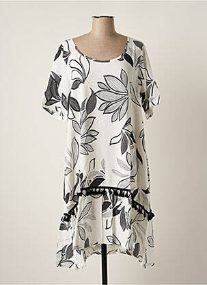 Robe mi-longue imprimé fleurs manches courtes blanc G!OZE femme