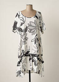 Robe mi-longue imprimé fleurs manches courtes blanc G!OZE femme