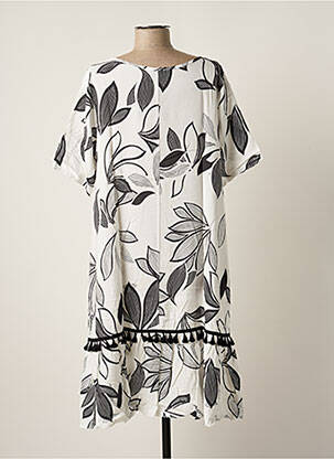 Robe mi-longue imprimé fleurs manches courtes blanc G!OZE femme
