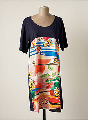 Robe mi-longue coupe fluide manches courtes bleu G!OZE femme