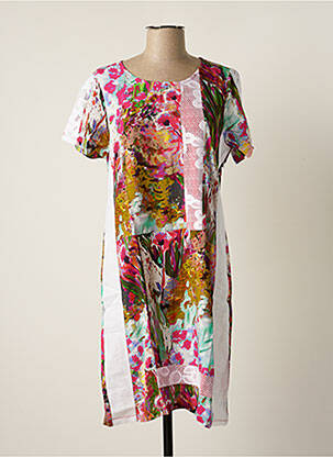 Robe mi-longue imprimé fleurs manches courtes vert MALOKA femme