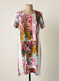 Robe mi-longue coupe fluide manches courtes vert MALOKA femme