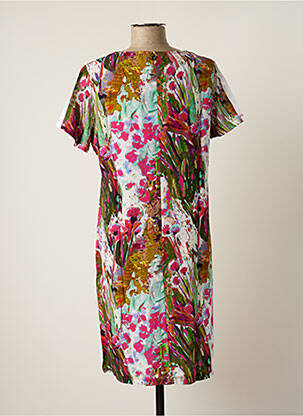 Robe mi-longue imprimé fleurs manches courtes vert MALOKA femme