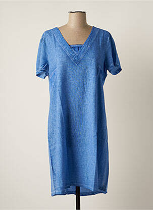 Robe mi-longue coupe fluide manches courtes bleu MALOKA femme