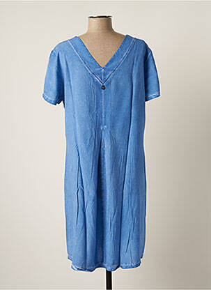 Robe mi-longue coupe fluide manches courtes bleu MALOKA femme