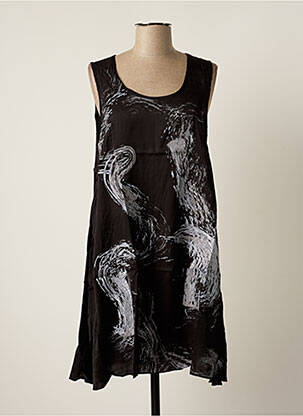 Robe mi-longue imprimé fantaisie sans manche noir MALOKA femme