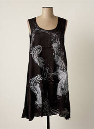 Robe mi-longue imprimé fantaisie sans manche noir MALOKA femme