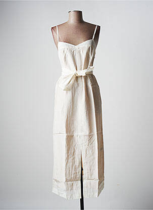 Robe longue manches bretelles ajustables fines bretelles beige ETAM femme