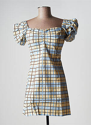 Robe courte fermeture zippée au dos manches courtes bleu LAAGAM femme