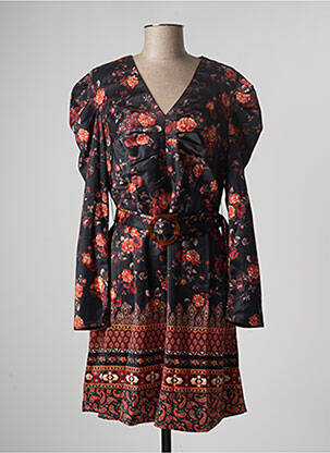 Robe mi-longue imprimé fleurs manches longues noir MULTIPLES femme