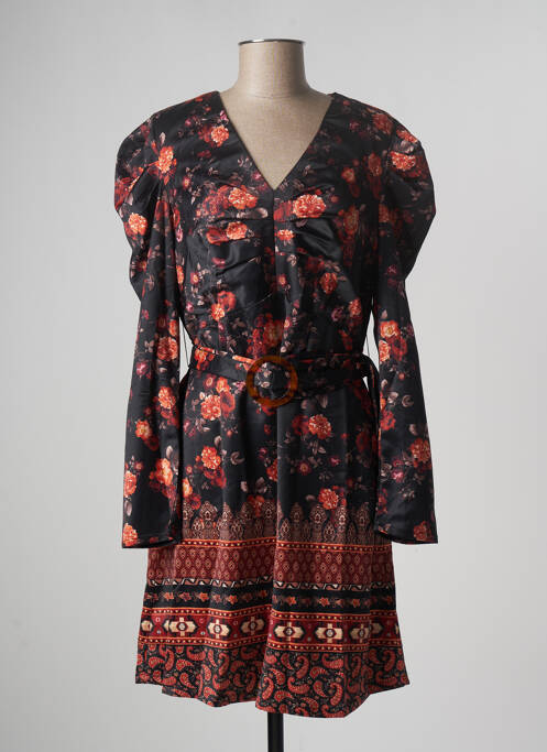 Robe mi-longue imprimé fleurs manches longues noir MULTIPLES femme