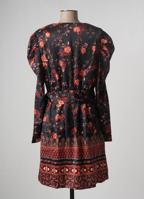 Robe mi-longue imprimé fleurs manches longues noir MULTIPLES femme