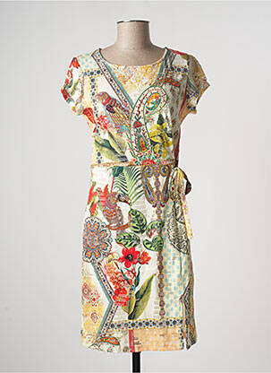 Robe mi-longue imprimé fantaisie manches courtes jaune MULTIPLES femme