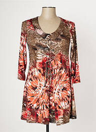 Robe mi-longue imprimé fantaisie manches longues marron MULTIPLES femme