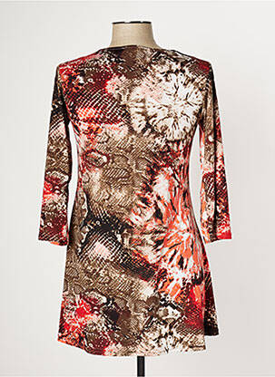 Robe mi-longue imprimé fantaisie manches longues marron MULTIPLES femme