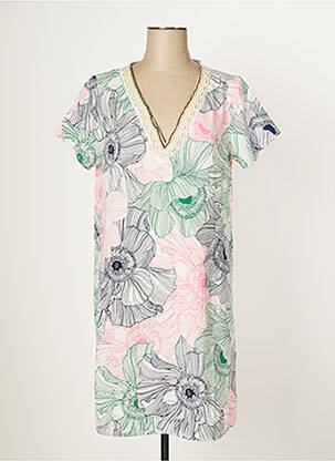 Robe mi-longue imprimé fleurs manches courtes blanc MULTIPLES femme