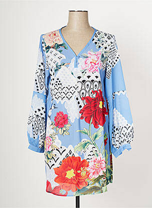 Robe courte coupe fluide manches longues bleu MULTIPLES femme