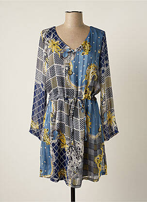 Robe mi-longue imprimé fantaisie manches longues bleu MULTIPLES femme