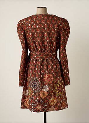 Robe mi-longue imprimé fleurs manches longues marron MULTIPLES femme