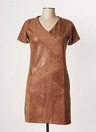 Robe mi-longue fermeture zippée au dos manches courtes marron MULTIPLES femme