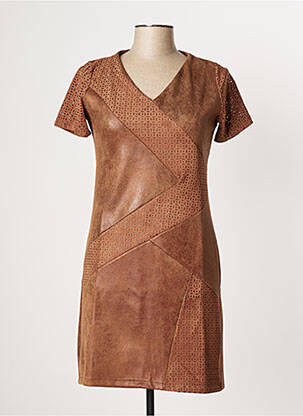 Robe mi-longue fermeture zippée au dos manches courtes marron MULTIPLES femme