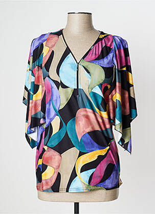 Blouse imprimé fantaisie manches courtes noir MULTIPLES femme
