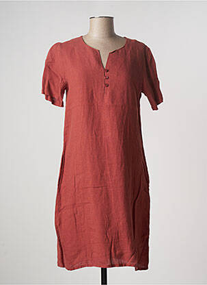 Robe mi-longue tissage crêpe manches courtes marron AGATHE VELMONT femme