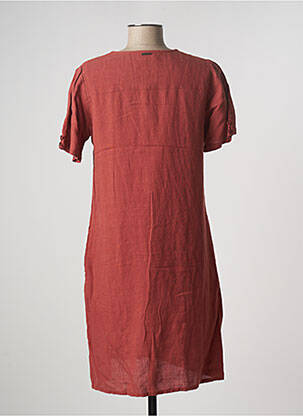 Robe mi-longue tissage crêpe manches courtes marron AGATHE VELMONT femme
