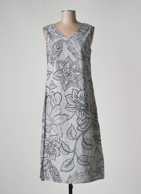 Robe mi-longue imprimé fleurs sans manche bleu AGATHE & LOUISE femme