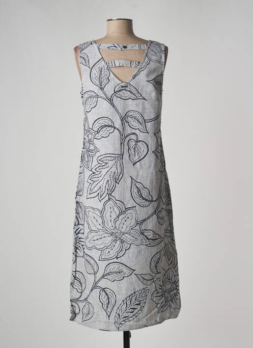 Robe mi-longue imprimé fleurs sans manche bleu AGATHE & LOUISE femme